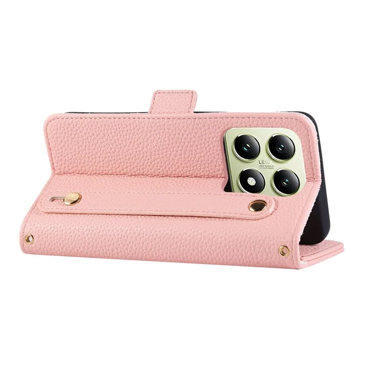 For Xiaomi 14T Leather Case RFID Blocking Shockproof Wallet Phone Cover with Straps - Pink