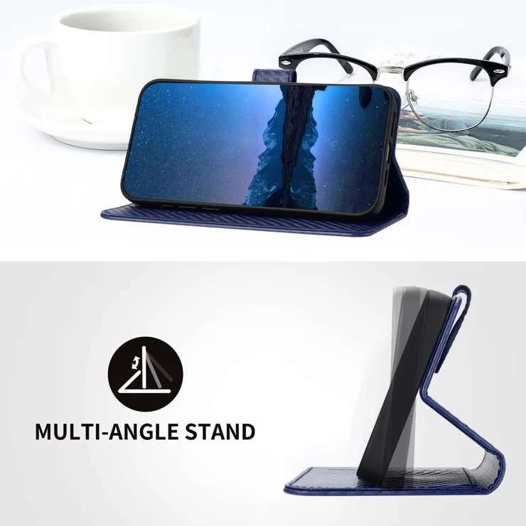 For Xiaomi Redmi Note 13 Pro+ 5G Wallet Case with Strap Carbon Fiber Texture Leather Mobile Cover - Royal Blue