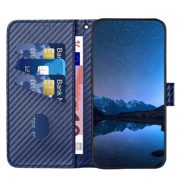 For Xiaomi Redmi Turbo 4 5G / Xiaomi Poco X7 Pro 5G Wallet Case with Strap Carbon Fiber Texture Leather Mobile Cover - Royal Blue