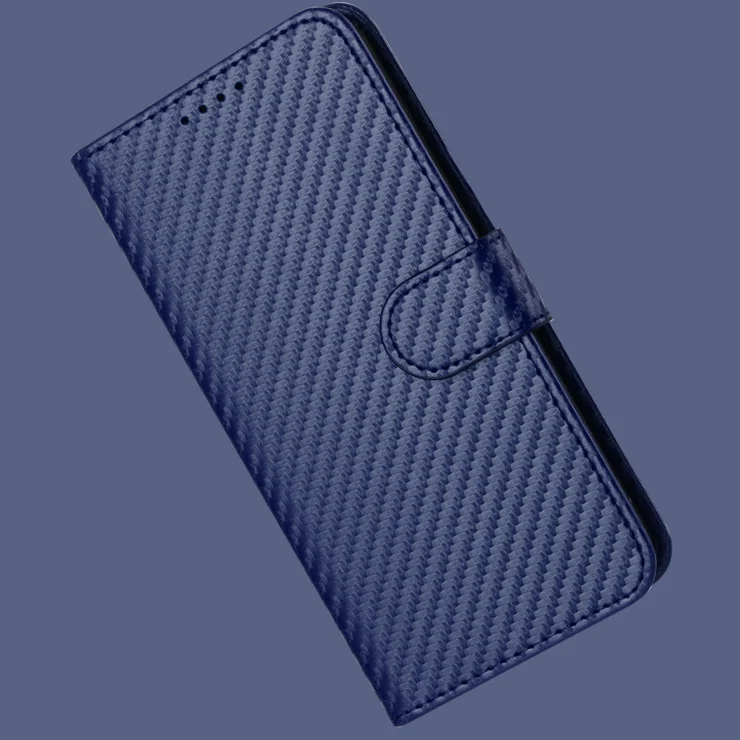 For iPhone 16 Pro Max Wallet Case with Strap Carbon Fiber Texture Leather Mobile Cover - Royal Blue