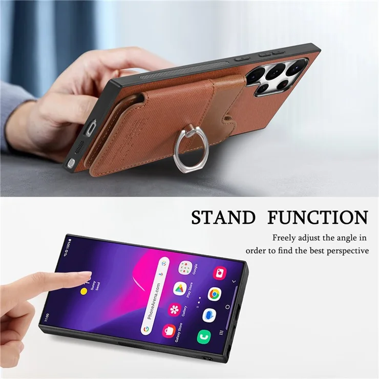 For Samsung Galaxy S24 Ultra Case with Card Holder Kickstand Leather + TPU + PC Phone Cover - Brown