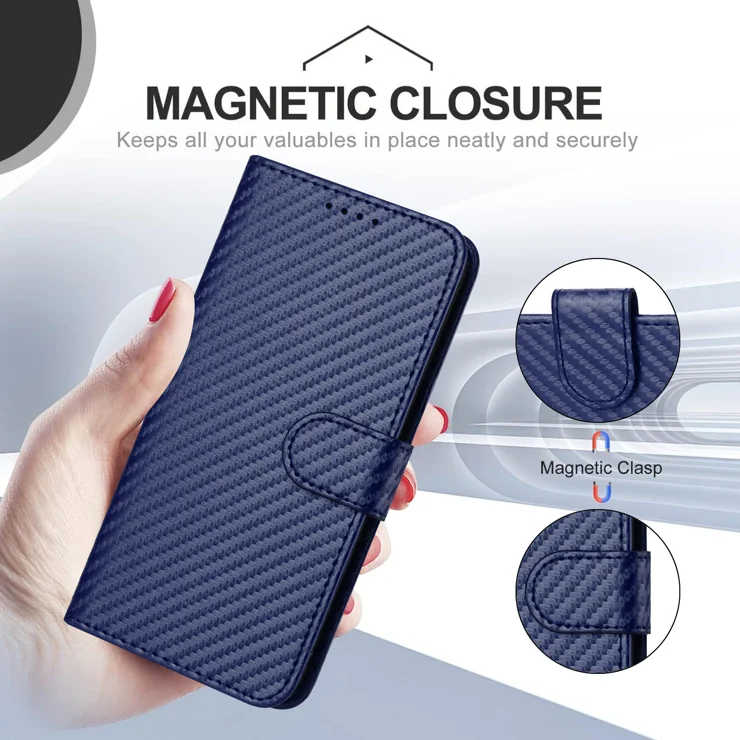 For Motorola Moto G35 5G Wallet Case with Strap Carbon Fiber Texture Leather Mobile Cover - Royal Blue