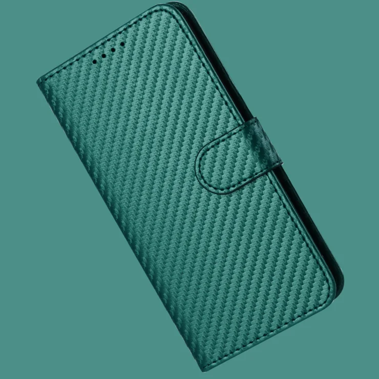 For Motorola Moto G84 5G Wallet Case with Strap Carbon Fiber Texture Leather Mobile Cover - Blackish Green