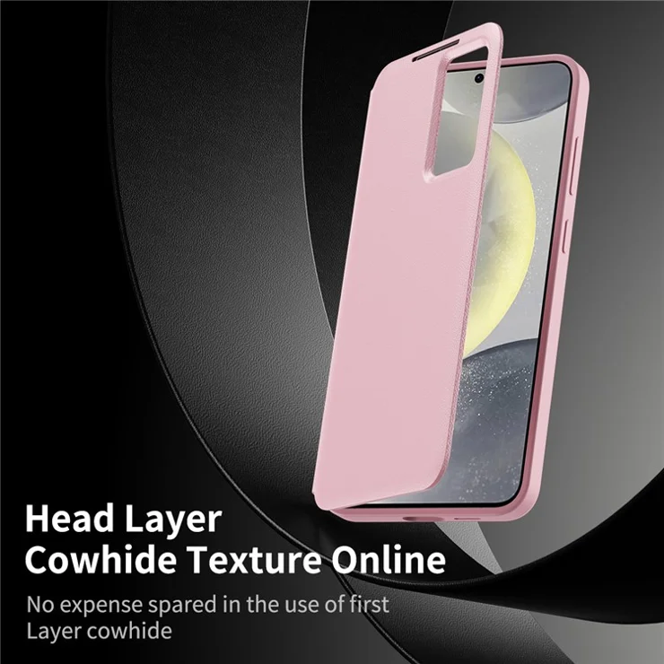 For Samsung Galaxy A55 5G Case with Card Holder Smart View Window Leather Phone Cover - Pink