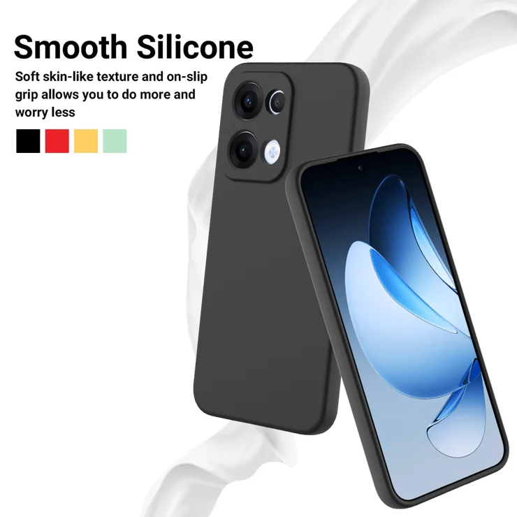 For Oppo Reno13 5G (Global) Liquid Silicone Case Phone Back Cover with Hand Strap - Black