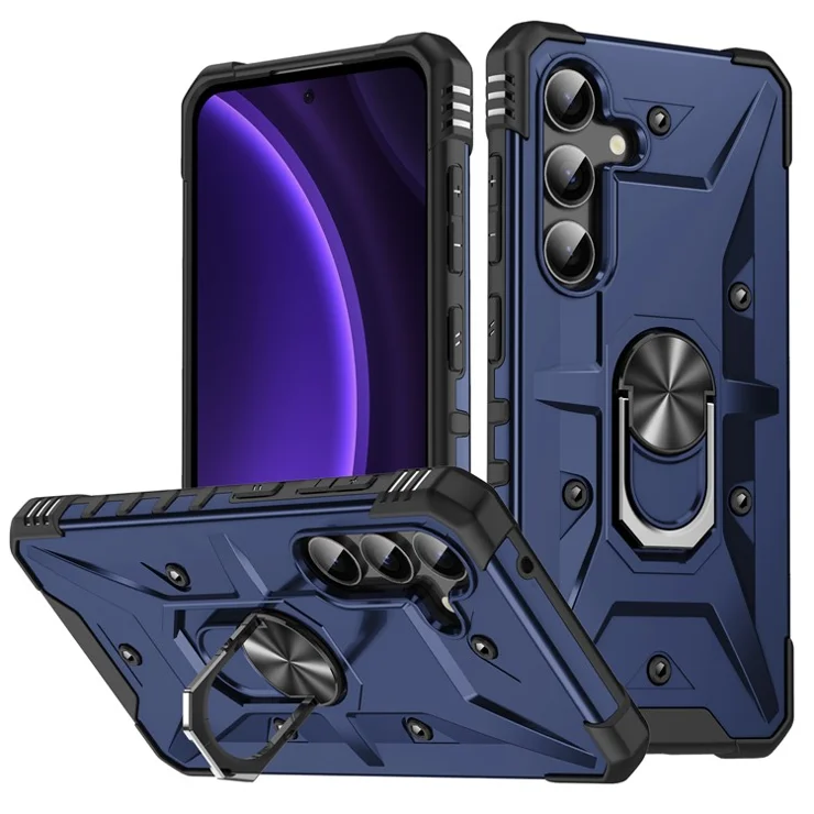For Samsung Galaxy A36 5G / A56 5G Case PC + TPU Anti-Drop Phone Cover with Ring Kickstand - Blue