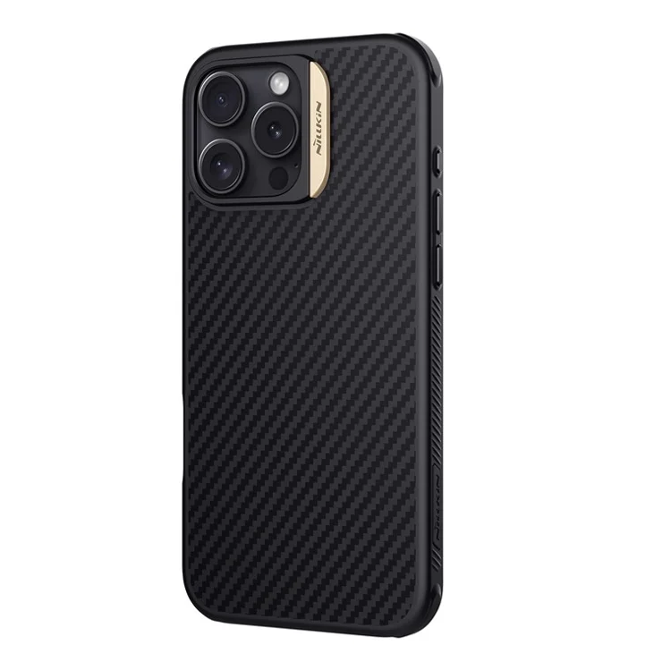 NILLKIN For iPhone 16 Pro Max Magnetic Case Carbon Fiber Texture TPU + PC Shockproof Phone Cover - Gold