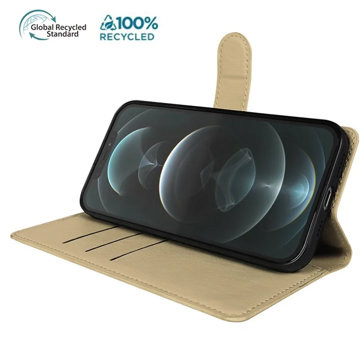 For iPhone 12 Pro Max Stand Case Biobased Eco-Friendly RPET RPVB Slim Phone Cover with Wallet - Khaki