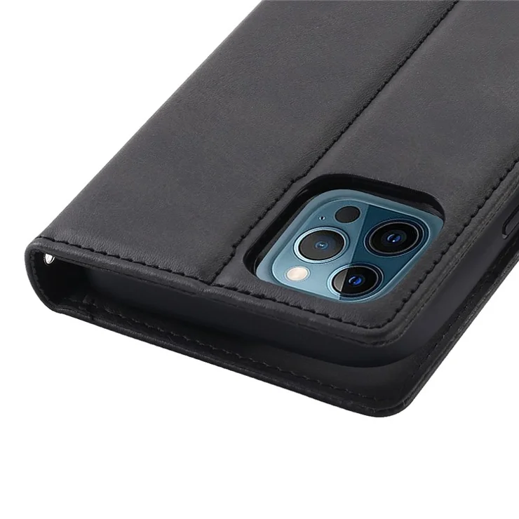 HANMAN Miro2 Series for iPhone 12 Pro Max 6.7 inch PU Leather Stand Cover Magnetic Detachable 2-in-1 Wallet Phone Case - Black