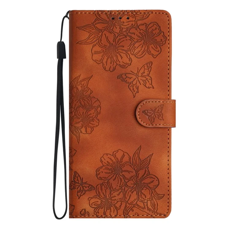 For Honor X9c 5G Case Butterfly Flower Pattern Skin-Touch Leather Phone Cover - Brown
