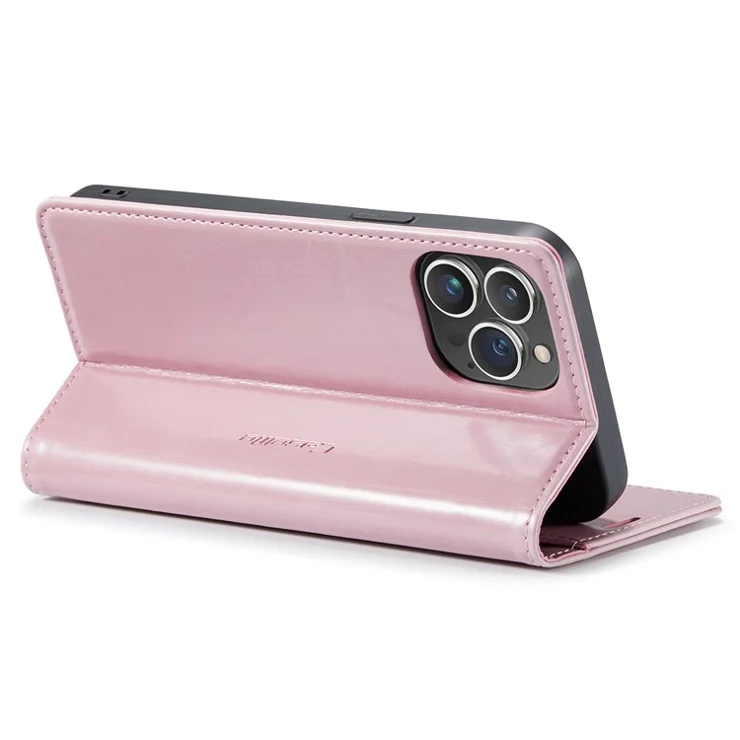 CASEME 003 Series Anti-drop Phone Case For iPhone 14 Pro, Retro Waxy Texture Magnetic Closure Flip Leather Phone Cover Stand Wallet - Pink