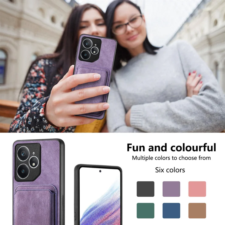 For Realme Neo7 5G Case Compatible with MagSafe Leather Back Cover with Detachable Card Holder - Purple