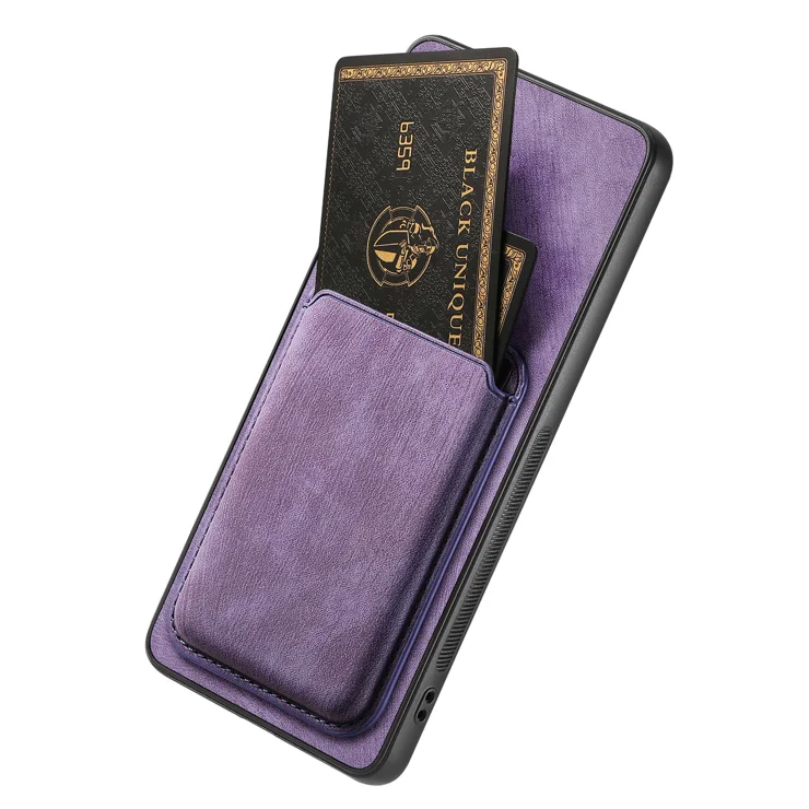 For Samsung Galaxy S25 Edge Case Compatible with MagSafe Leather Back Cover with Detachable Card Holder - Purple