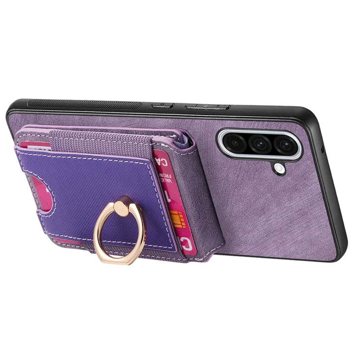 For Samsung Galaxy A36 5G Case Compatible with MagSafe Leather Back Cover with Detachable Card Holder Kickstand - Purple