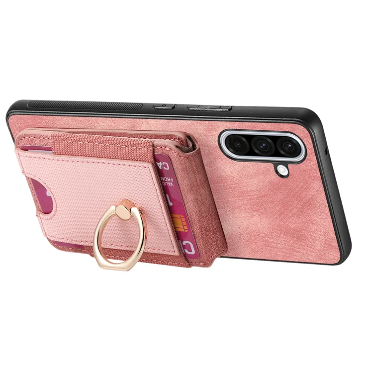 For Samsung Galaxy A56 5G Case Compatible with MagSafe Leather Back Cover with Detachable Card Holder Kickstand - Pink