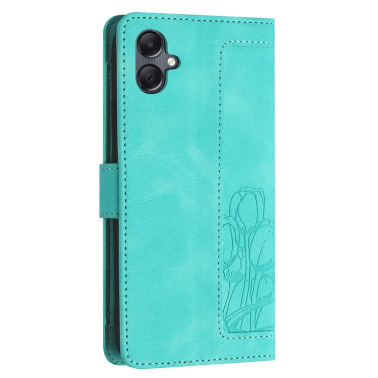 For Samsung Galaxy A25e Case Tulip Leather Phone Cover with 5 Card Slots Wallet - Green