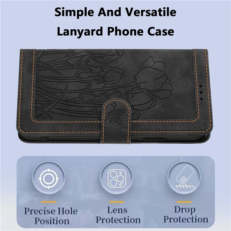 For Samsung Galaxy A25e Case Tulip Leather Phone Cover with 5 Card Slots Wallet - Black