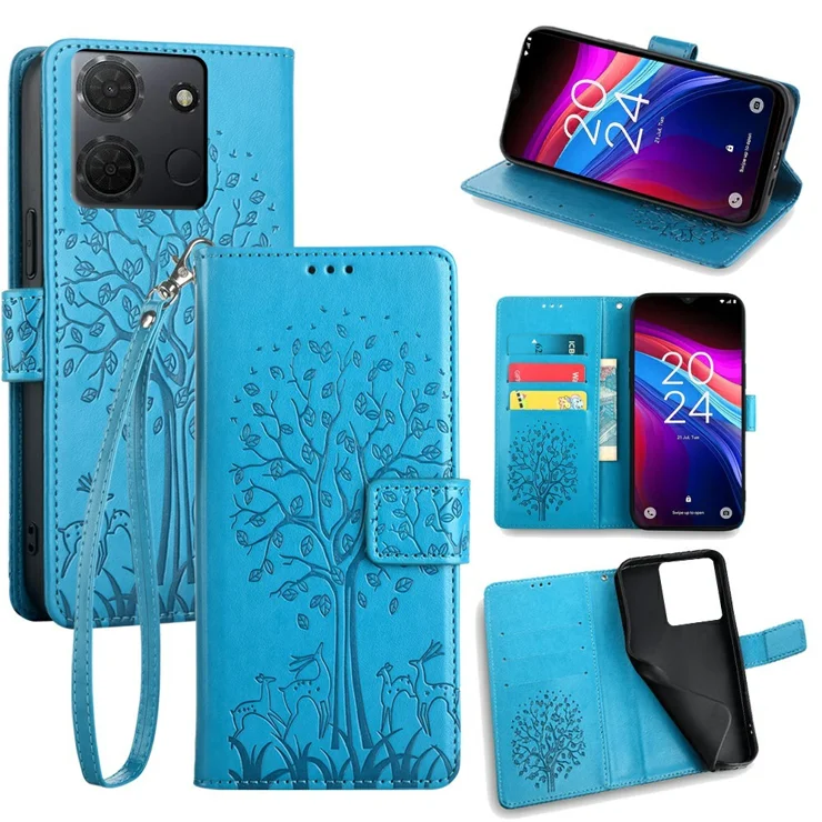 For TCL 503 Case PU Leather Wallet Phone Cover Tree Deer Imprinted - Blue For TCL 503 Case PU Leather Wallet Phone Cover Tree Deer Imprinted - Blue