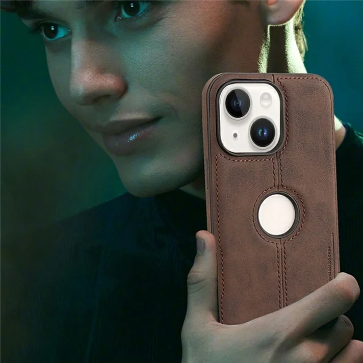 For iPhone 15 Plus Case Central Axis with Logo Cutout PU Leather + PC Phone Back Cover - Black
