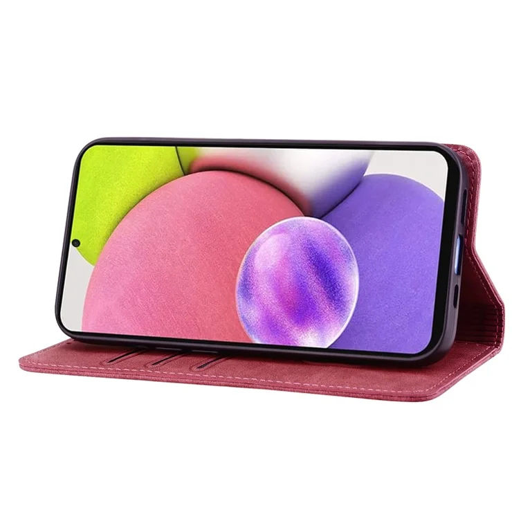 For Samsung Galaxy S24 Ultra Case Lines Pattern Wallet Leather Phone Cover with Strap - Red
