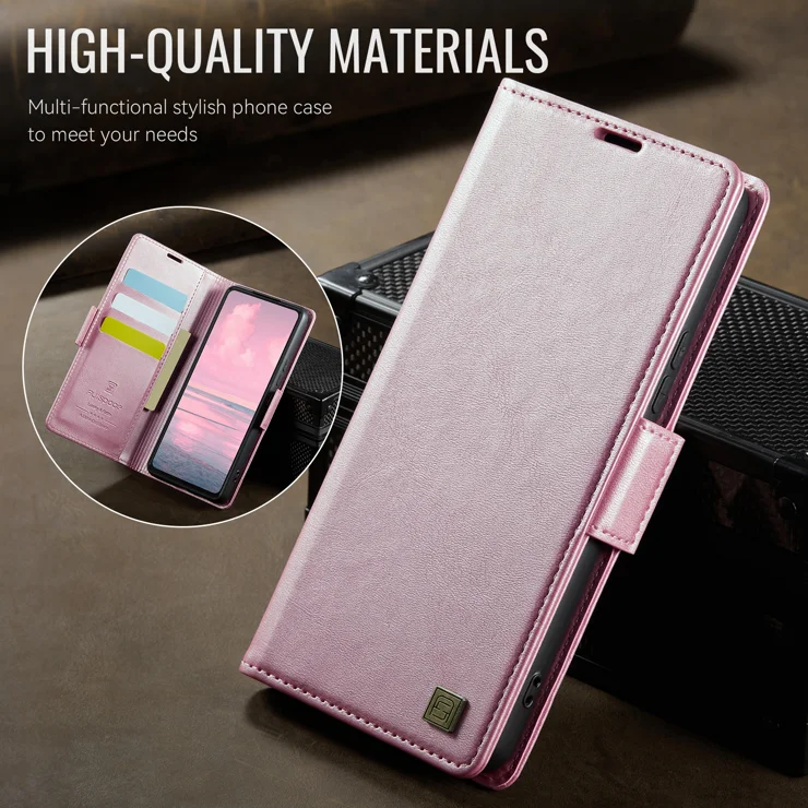 For Xiaomi Redmi Note 13 4G Case AUTSPACE A11 RFID Blocking Retro Leather Cell Phone Wallet Cover - Pink