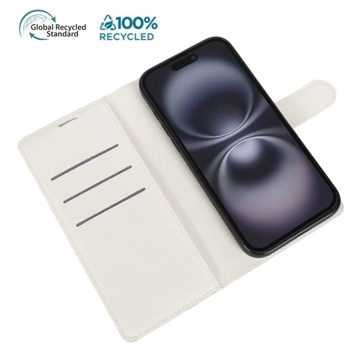 For iPhone 16 Stand Case Biobased Eco-Friendly RPET RPVB Slim Phone Cover with Wallet - White
