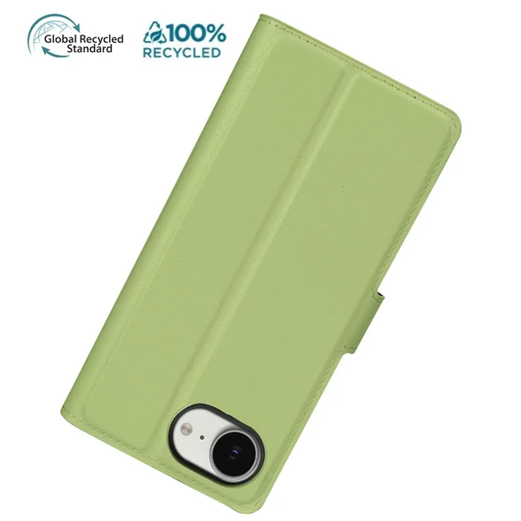 For iPhone 16e Stand Case Biobased Eco-Friendly RPET RPVB Slim Phone Cover with Wallet - Light Green