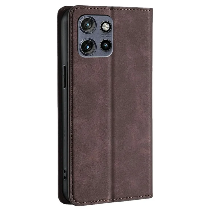 Phone Case For Motorola Edge 50 Neo 5G / Moto S50 5G / ThinkPhone 25 5G Card Holder PU Leather Magnetic Closing Cover - Dark Brown