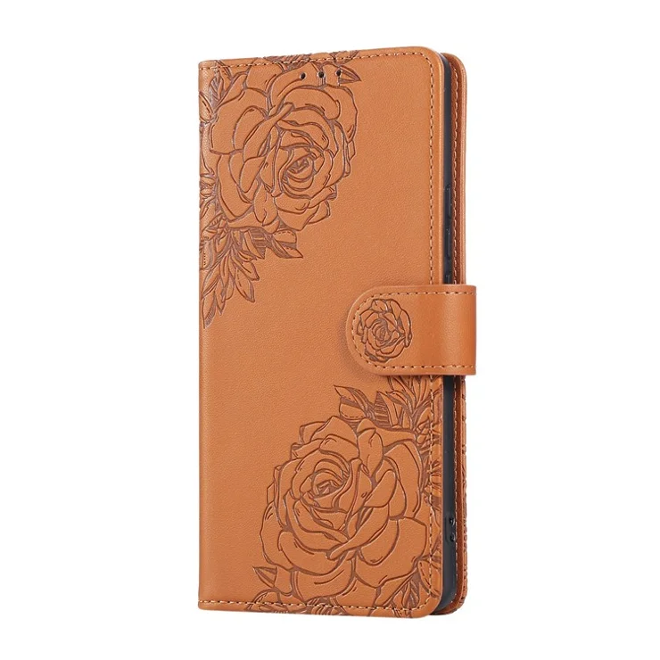 For Realme 13+ 5G / 13 Pro 5G (Global) Case Rose Flower PU Leather Wallet Phone Cover with 3 Card Slots - Brown