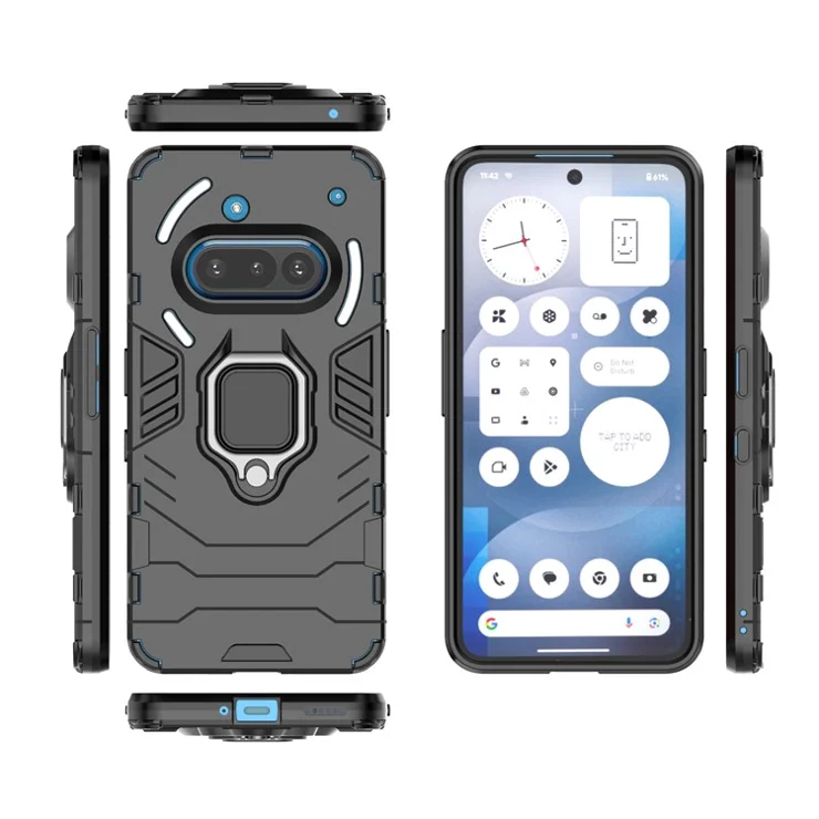 For Nothing Phone (3a) Case PC + TPU Protective Phone Cover with Ring Kickstand - Black