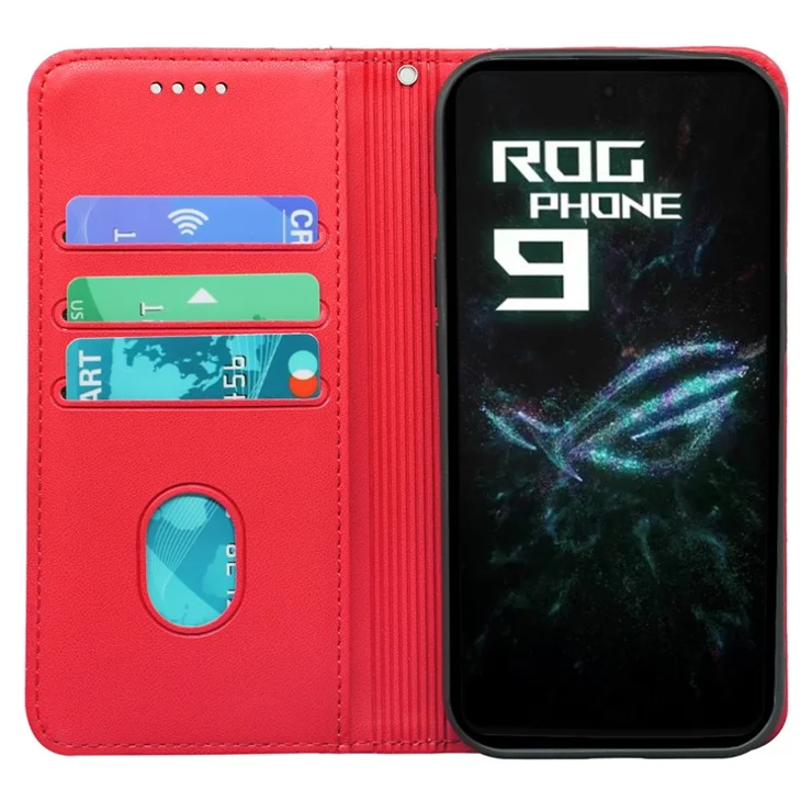 HX01 For Asus ROG Phone 9 5G Wallet Case Magnetic Closing PU Leather Phone Cover - Red