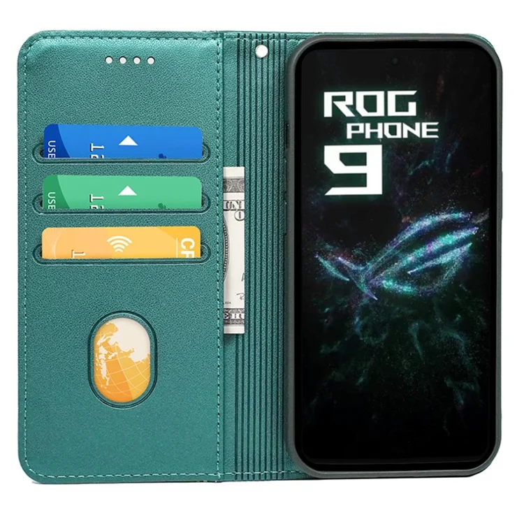 HX01 For Asus ROG Phone 9 5G Wallet Case Magnetic Closing PU Leather Phone Cover - Green