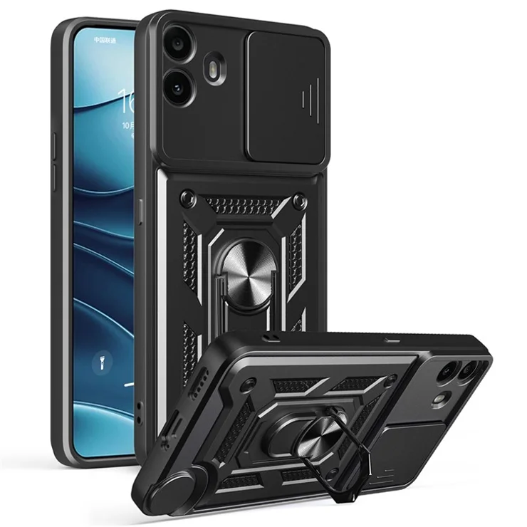 For Nothing CMF Phone 1 Case with Slide Camera Lid PC + TPU Kickstand Phone Cover - Black