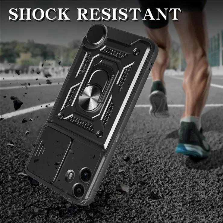 For Nothing CMF Phone 1 Case with Slide Camera Lid PC + TPU Kickstand Phone Cover - Black
