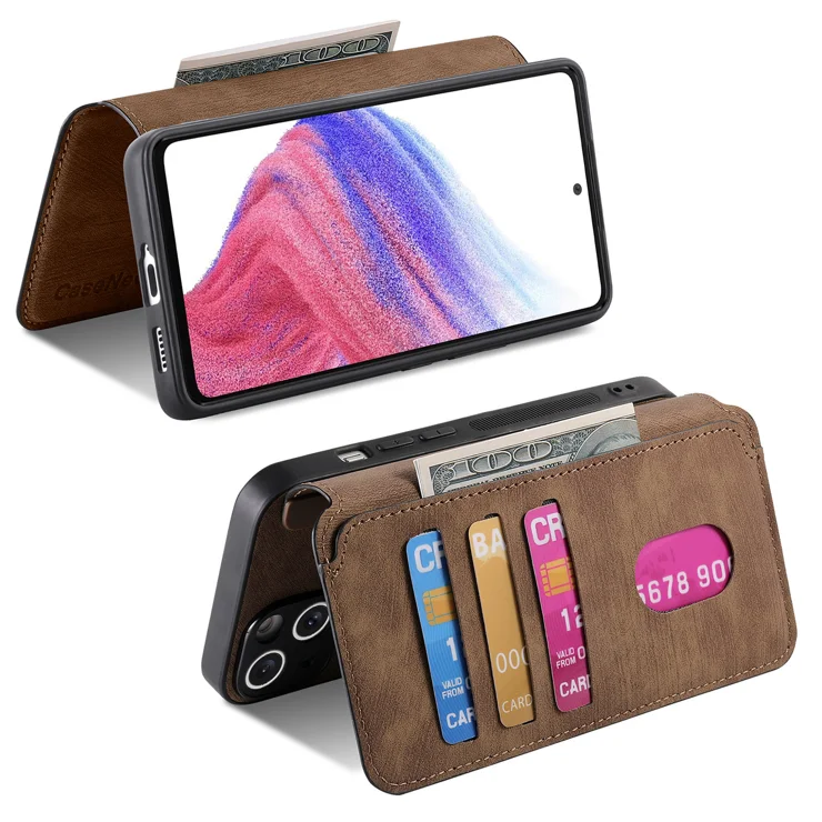 For Samsung Galaxy A14 5G Magnetic Case CASENEO Detachable Leather Phone Wallet Cover - Brown