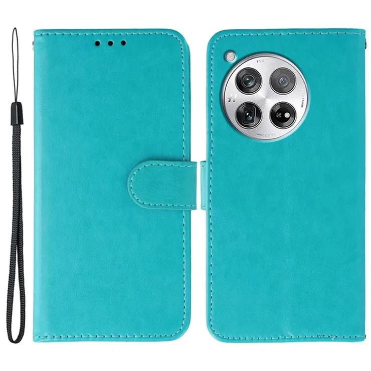 For OnePlus 12 5G Cases PU Leather Flip Wallet Phone Cover with Strap - Blue