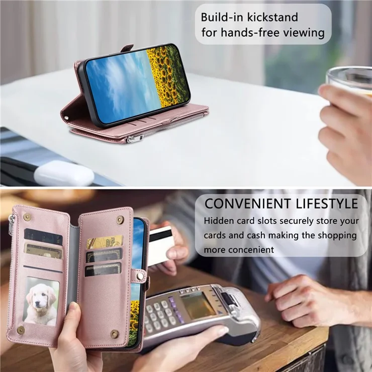 For Nothing Phone (3a) Pro Case TPU + PU Leather Wallet Phone Cover with Wrist Strap - Rose Gold
