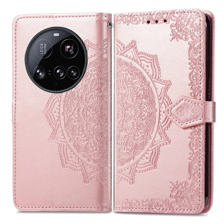 For Xiaomi 15 Ultra Wallet Case Mandala Flower Leather Phone Cover Stand - Rose Gold