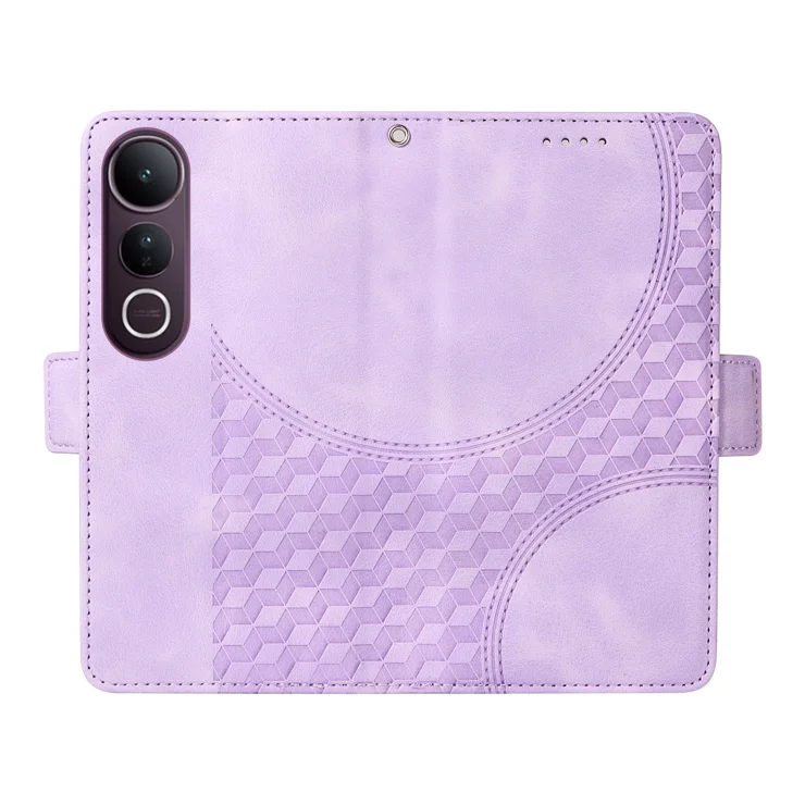For vivo V50 Lite 5G / vivo V50 Lite 4G Leather Cases Wallet Rhombus Imprinted Phone Cover Stand with Strap - Purple