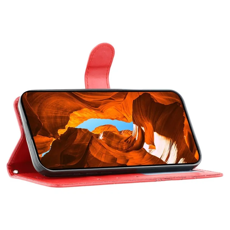 Phone Case For Honor Magic7 Lite 5G / X60 Pro 5G / X9c 5G Wallet Stand Imprinted Rose Butterfly PU Leather Cover - Red