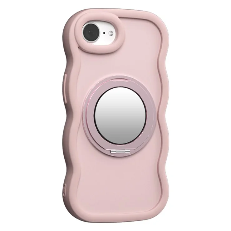 For iPhone 16e Case Magnetic Case Wave Edge TPU + Acrylic Phone Cover with Mirror Kickstand - Pink