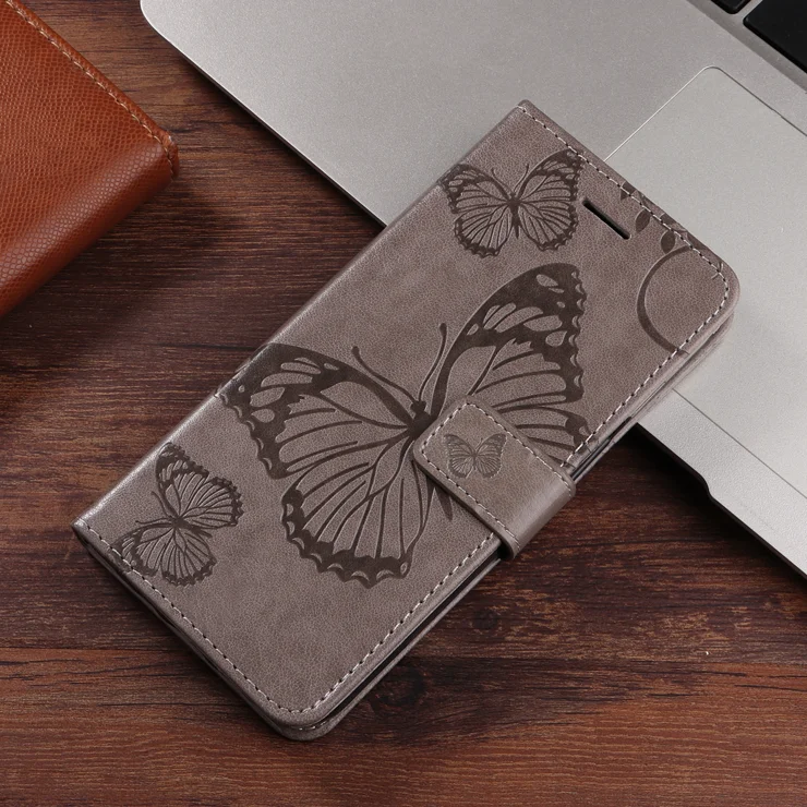 For vivo Y39 5G Wallet Case Floral Butterfly Imprinted Leather Phone Cover Stand - Grey