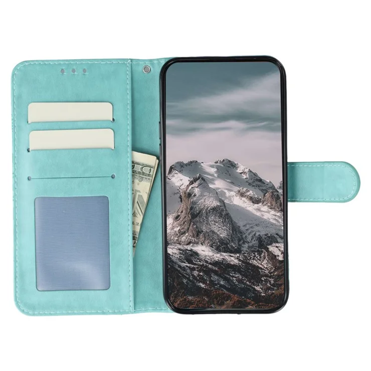 For iPhone 14 Pro Max Case PU Leather Mandala Imprinted Design Wallet Phone Cover - Green