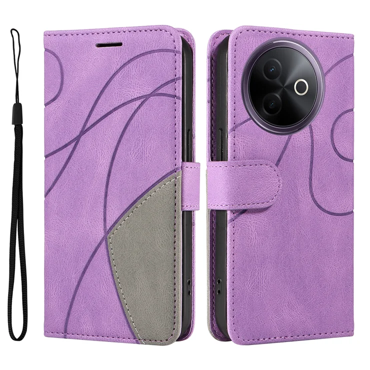 For vivo Y39 5G Leather Phone Case Stand Wallet with Bi-colour Splicing Design - Purple