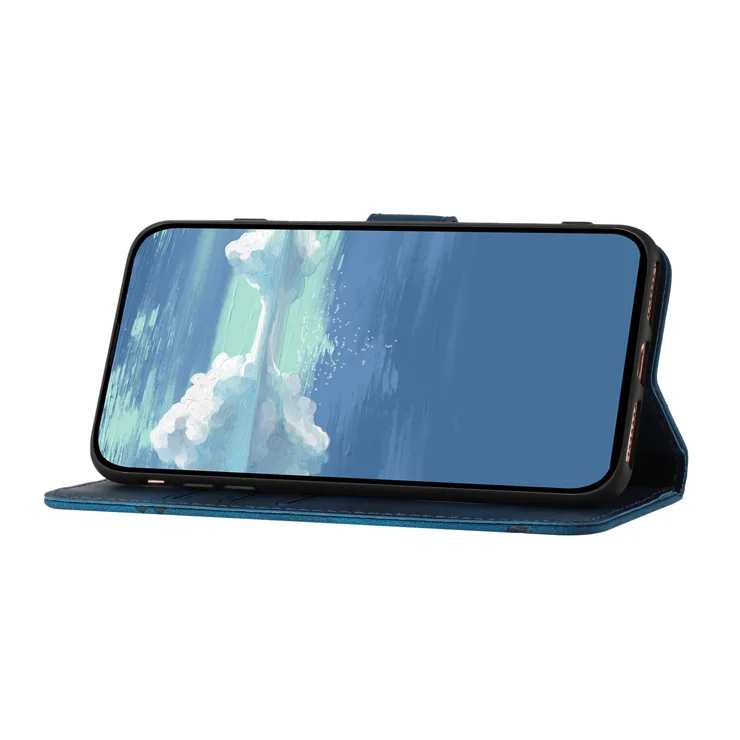 For Samsung Galaxy S24 Ultra Wallet Case Line Imprinted PU Leather Phone Cover with Strap - Royal Blue