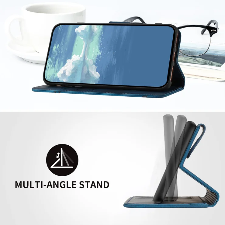 For Samsung Galaxy A16 4G / Galaxy A26 5G / Galaxy A16 5G Wallet Case Line Imprinted PU Leather Phone Cover with Strap - Royal Blue