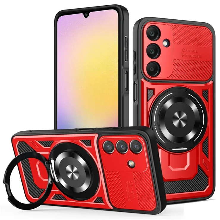 For Samsung Galaxy A25 5G (Global) (161.0 x 76.5 x 8.3mm) Magnetic Case Rotating Kickstand TPU + PC Phone Cover - Red