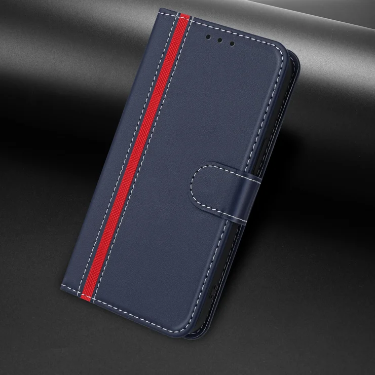 For iPhone 15 Phone Cases Wallet Stand Color Splicing Leather Cover with Magnetic Clasp - Blue
