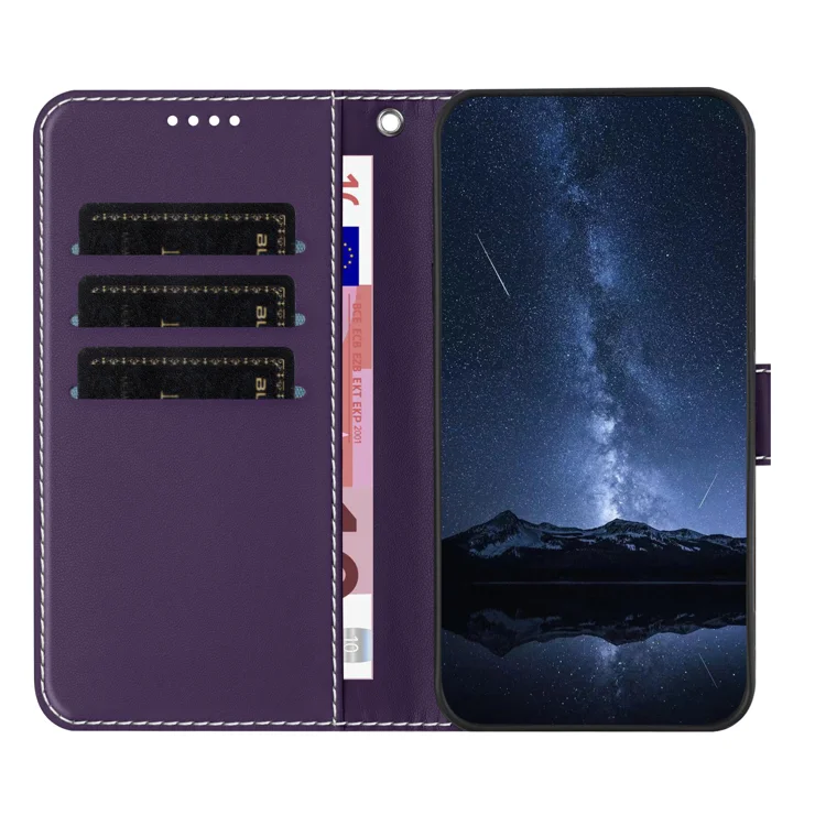 For Samsung Galaxy A35 5G Phone Cases Wallet Stand Color Splicing Leather Cover with Magnetic Clasp - Purple