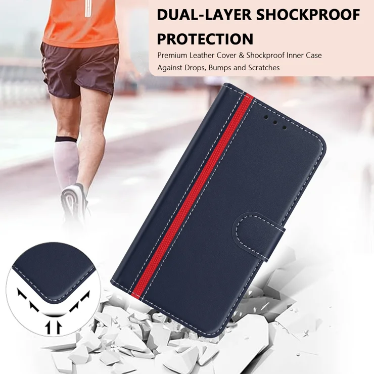 For Samsung Galaxy S24 FE Phone Cases Wallet Stand Color Splicing Leather Cover with Magnetic Clasp - Blue